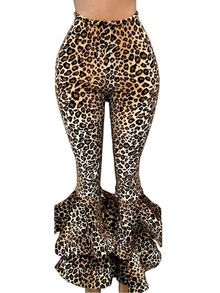 Calça Casual Feminina Slim 3d Leopard Bellbottoms