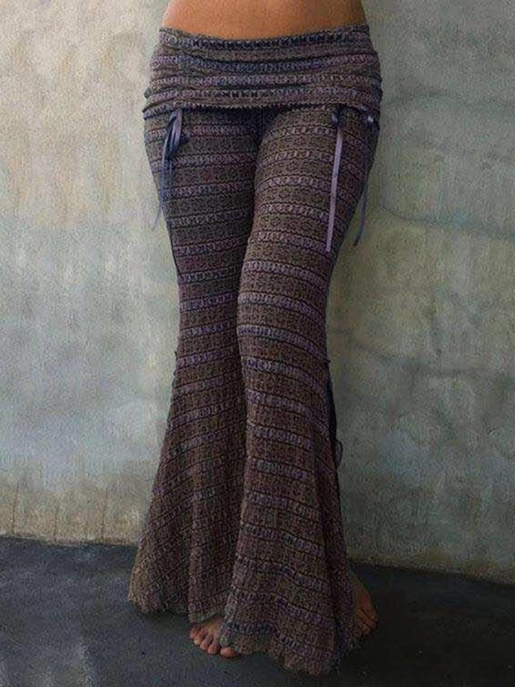 Calça Casual Feminina Slim Color Block Bellbottoms