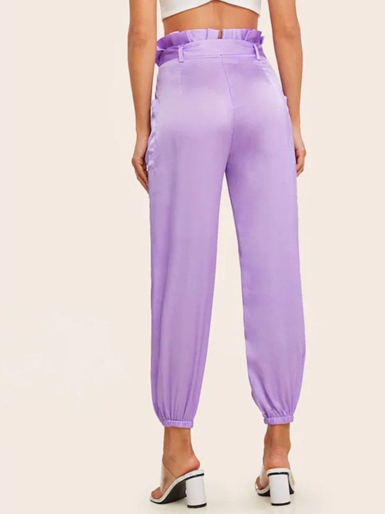 Calça Casual Feminina Slim Lace-up Liso Comprimento Do Tornozelo Médio