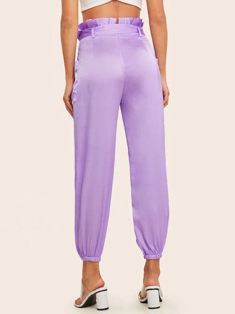 Calça Casual Feminina Slim Lace-up Liso Comprimento Do Tornozelo Médio