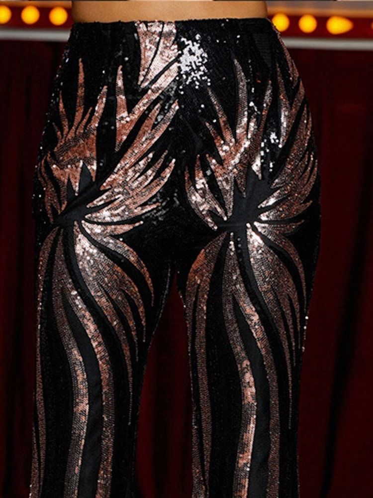 Calça Casual Feminina Slim Lantejoula Cintura Alta