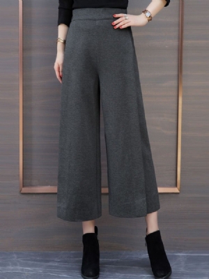 Calça Casual Feminina Solta Liso Pernas Largas Na Altura Do Tornozelo