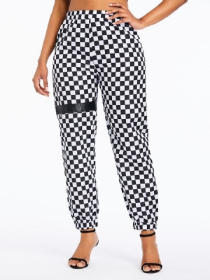 Calça Casual Feminina Xadrez Solto Estampa Completa