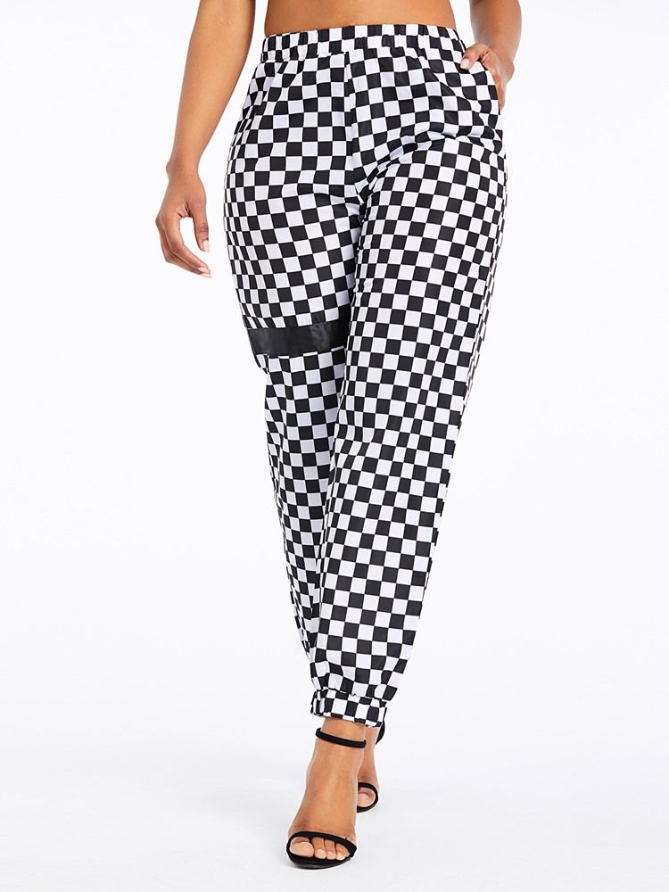 Calça Casual Feminina Xadrez Solto Estampa Completa