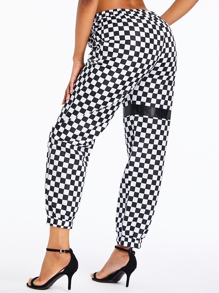 Calça Casual Feminina Xadrez Solto Estampa Completa