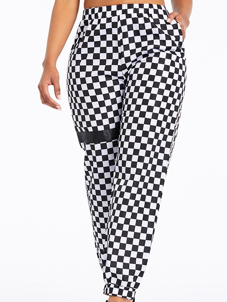 Calça Casual Feminina Xadrez Solto Estampa Completa