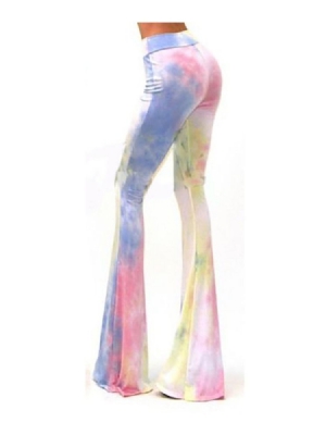 Calça Casual Flare Com Bloco De Cores Slim Feminino