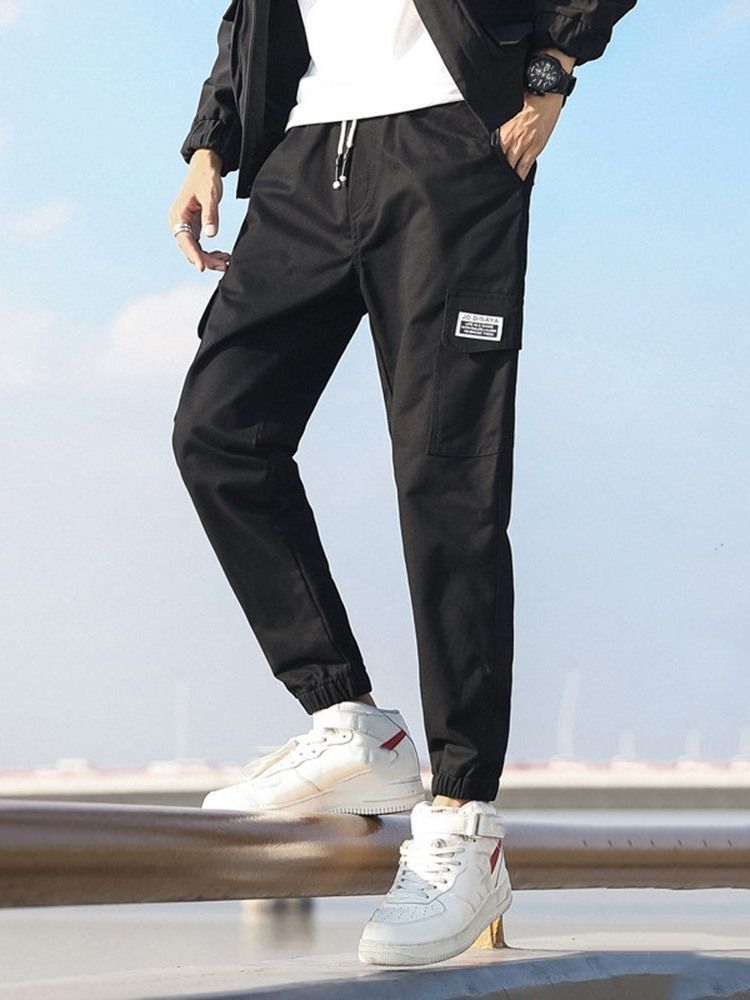 Calça Casual Masculina De Bolso Com Cordões