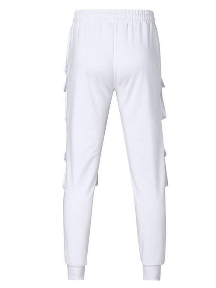 Calça Casual Masculina De Bolso Liso Com Cordões De Cintura Média
