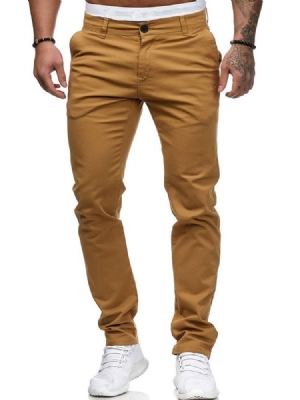 Calça Casual Masculina De Bolso Liso Com Zíper Reto