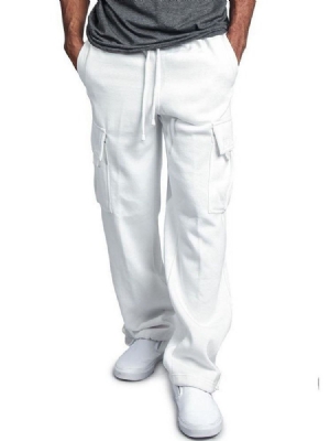 Calça Casual Masculina De Bolso Liso Reto Cintura Média Com Cordões