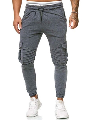 Calça Casual Masculina De Bolso Simples Com Cordões