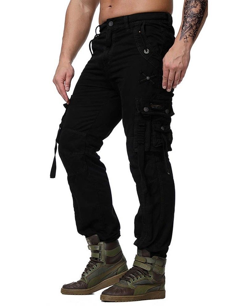 Calça Casual Masculina De Botão Liso Four Seasons