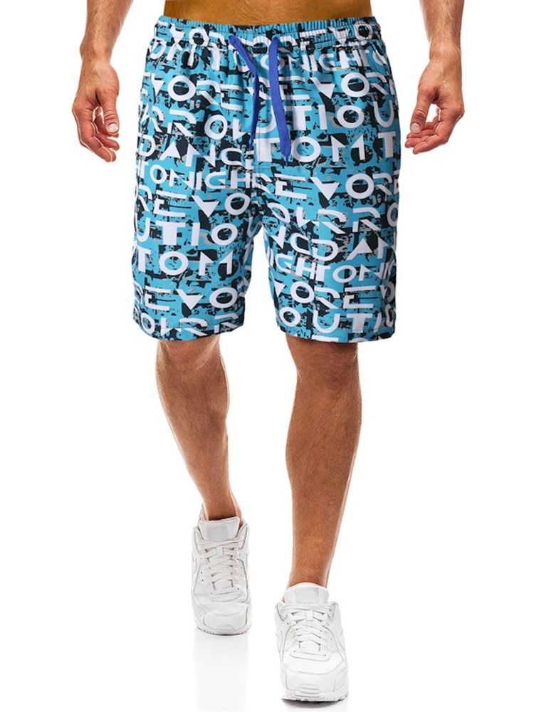 Calça Casual Masculina Carta Bolso Reto Com Corda
