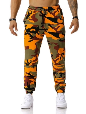 Calça Casual Masculina Com Cordões Camuflados Com Cordões Na Cintura Média