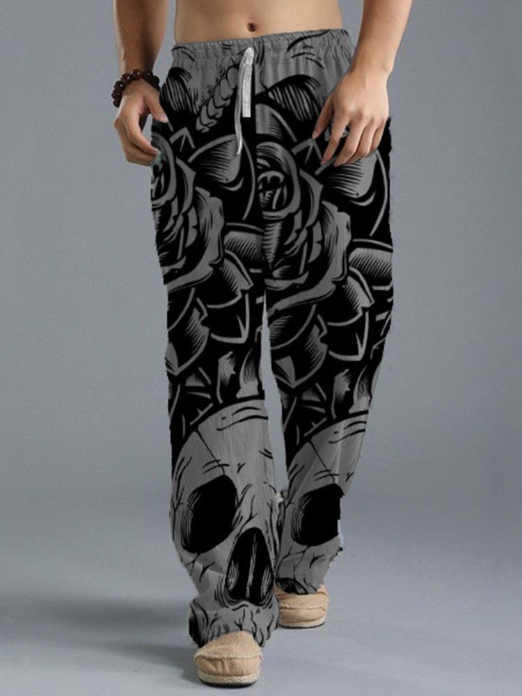 Calça Casual Masculina Com Estampa De Crânio