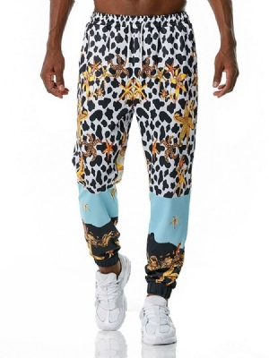 Calça Casual Masculina Com Estampa De Leopardo De Cintura Média
