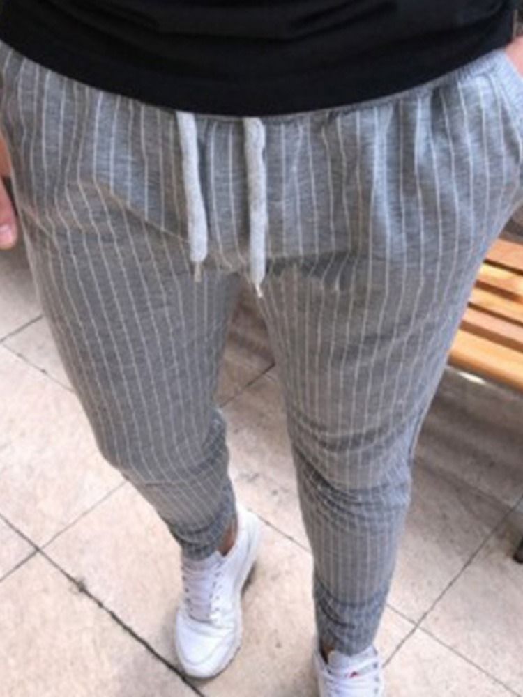 Calça Casual Masculina Com Lápis Listrado