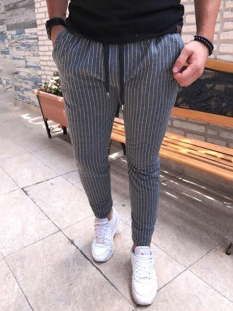 Calça Casual Masculina Com Lápis Listrado