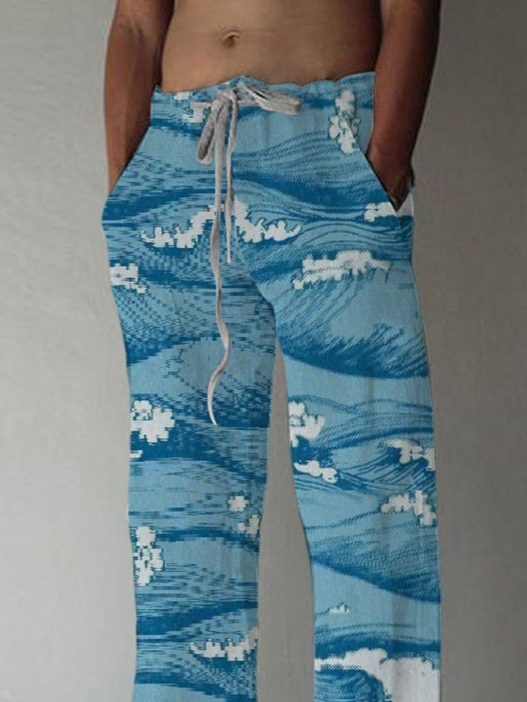 Calça Casual Masculina Europeia Com Estampa Reta