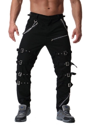 Calça Casual Masculina Lisa De Cintura Média Com Cordões