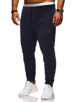 Calça Casual Masculina Lisa Com Cordões Harem