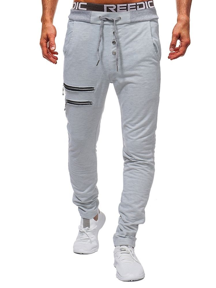 Calça Casual Masculina Lisa Com Zíper L Ace Up