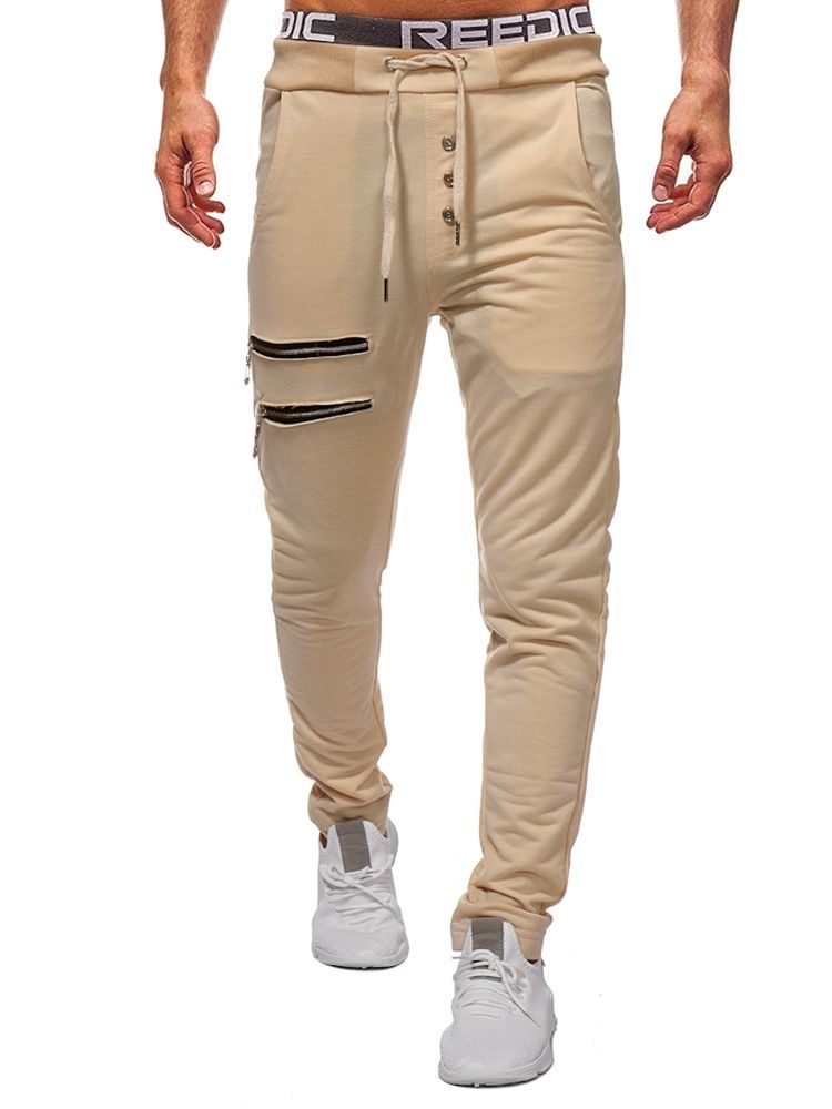 Calça Casual Masculina Lisa Com Zíper L Ace Up