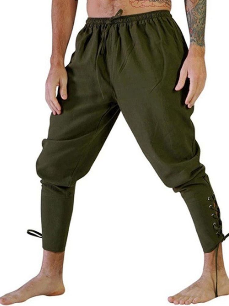 Calça Casual Masculina Lisa Harem Com Cordões