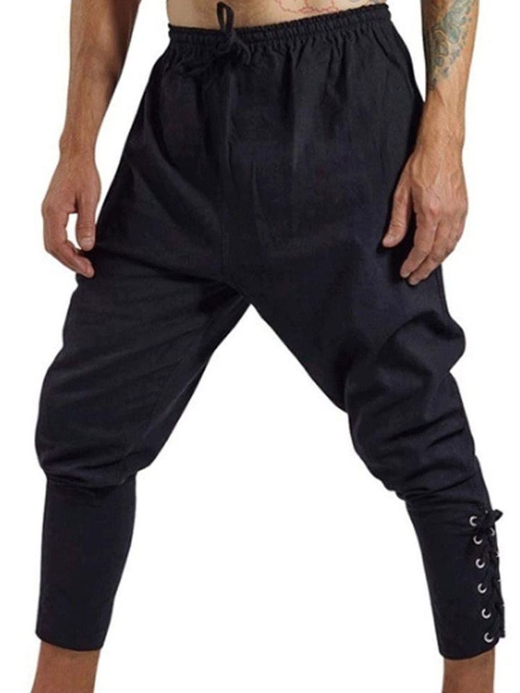 Calça Casual Masculina Lisa Harem Com Cordões