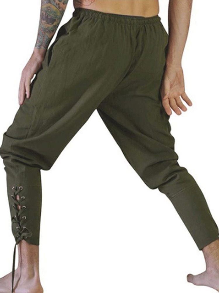 Calça Casual Masculina Lisa Harem Com Cordões