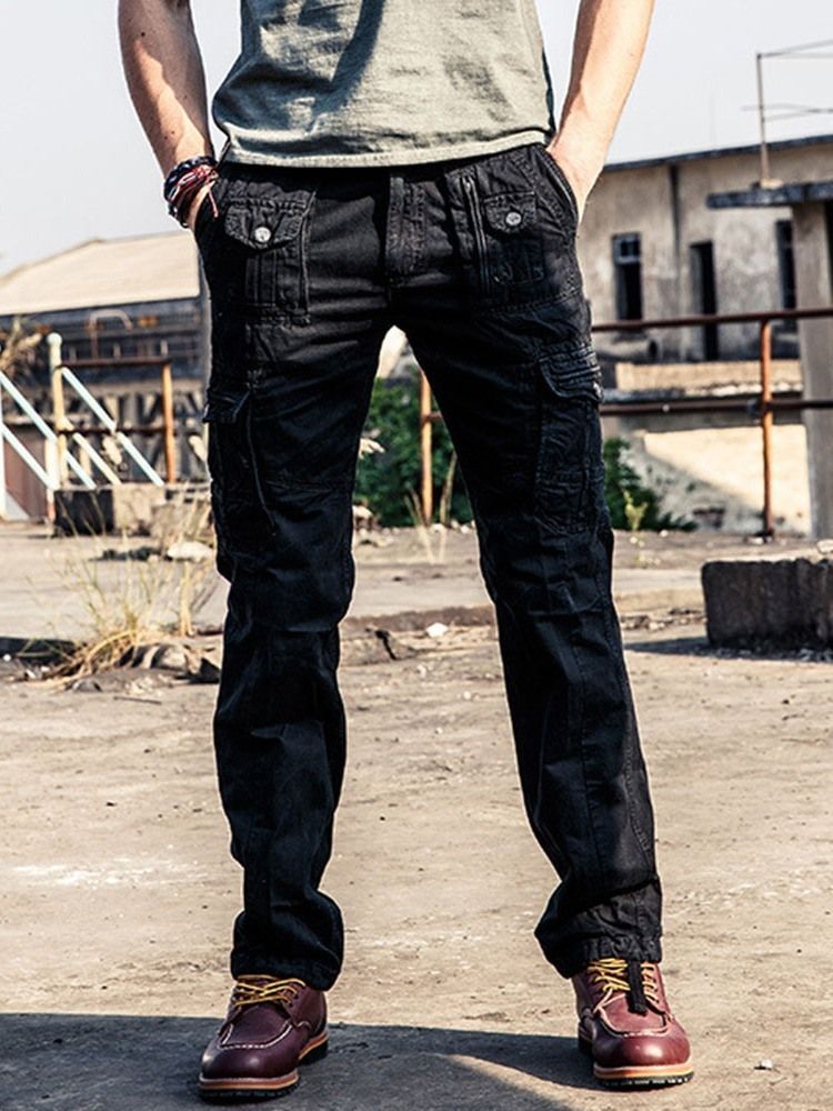 Calça Casual Masculina Liso Liso Quatro Estações Cintura Média