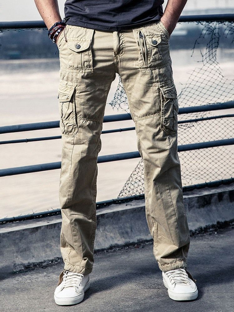 Calça Casual Masculina Liso Liso Quatro Estações Cintura Média