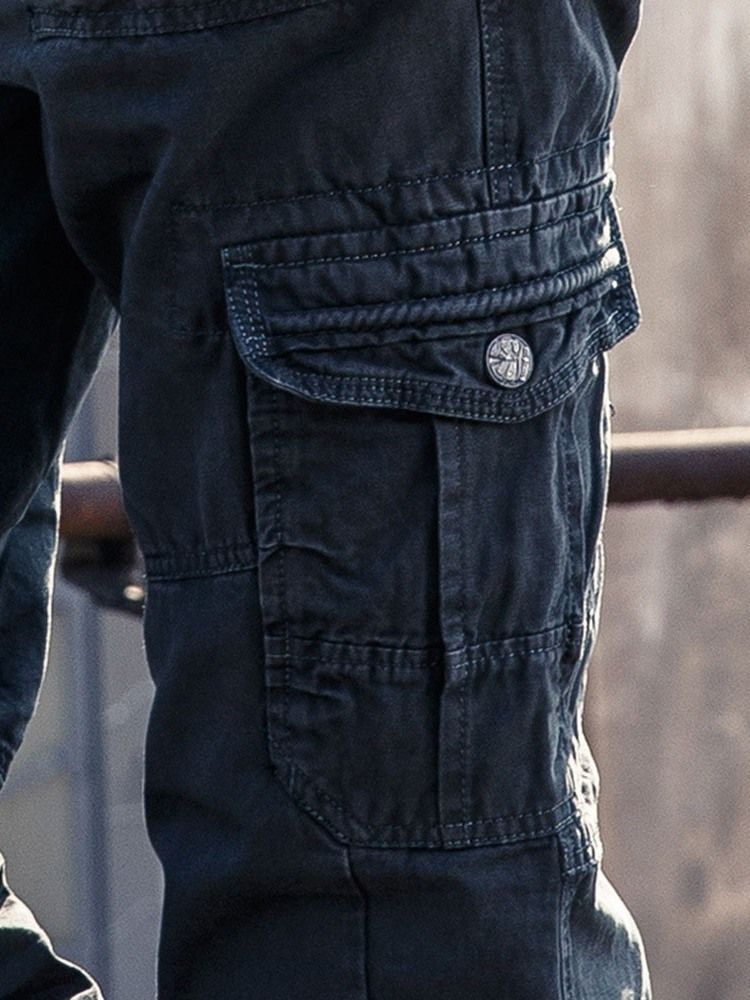Calça Casual Masculina Liso Liso Quatro Estações Cintura Média