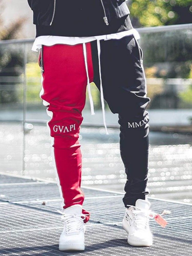 Calça Casual Masculina Listrada De Patchwork Outono
