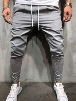 Calça Casual Masculina Patchwork Lápis Com Zíper