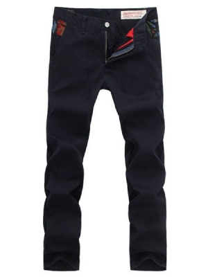 Calça Casual Masculina Reta Patchwork Floral Com Cintura Média Europeia