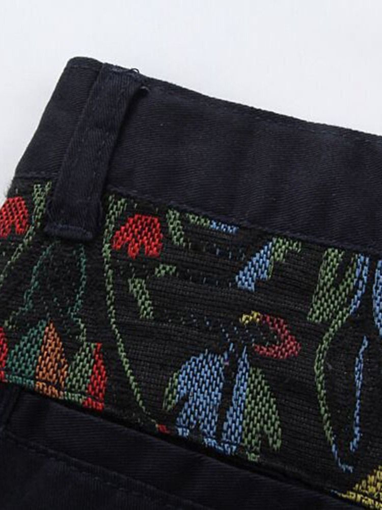 Calça Casual Masculina Reta Patchwork Floral Com Cintura Média Europeia