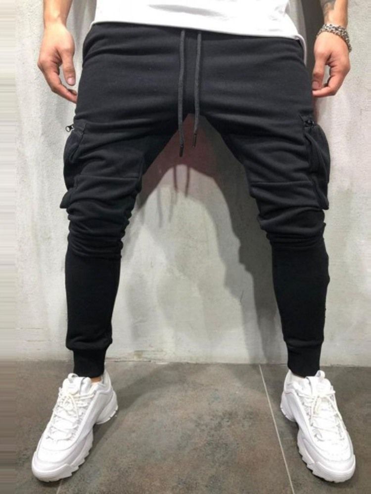 Calça Casual Masculina De Verão Com Bolso Liso Com Cordões