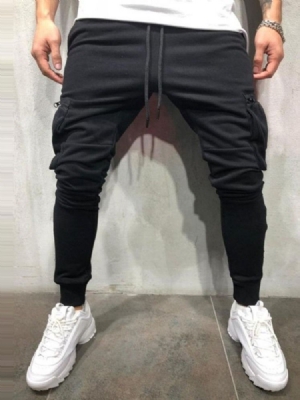 Calça Casual Masculina De Verão Com Bolso Liso Com Cordões