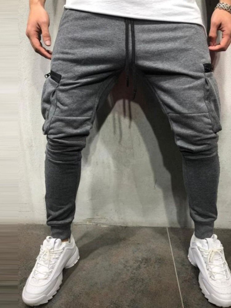 Calça Casual Masculina De Verão Com Bolso Liso Com Cordões