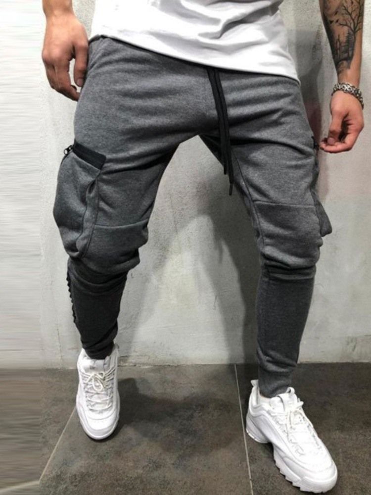 Calça Casual Masculina De Verão Com Bolso Liso Com Cordões