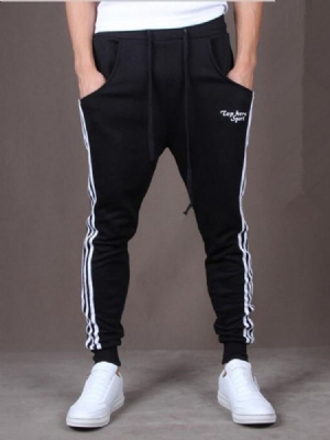Calça Casual Mens Listrada Impressa Com Cordões