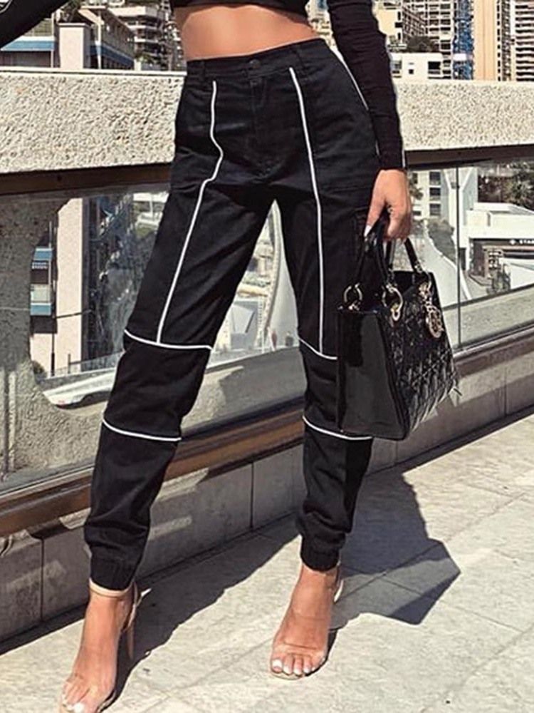 Calça Feminina Casual Justa Com Botão Na Altura Do Tornozelo