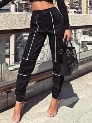 Calça Feminina Casual Justa Com Botão Na Altura Do Tornozelo