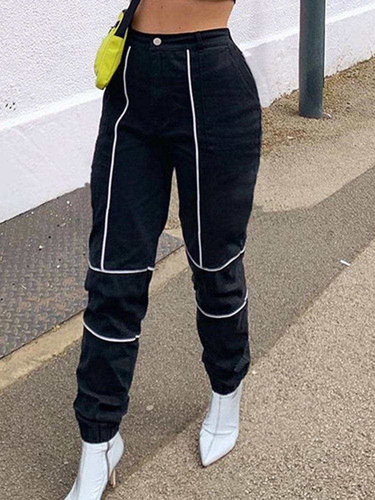 Calça Feminina Casual Justa Com Botão Na Altura Do Tornozelo