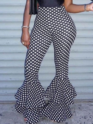 Calça Feminina Skinny Polka Dots Com Babados