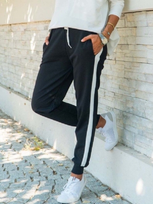 Calça Harem Casual Feminina Patchwork Lateral Listrada