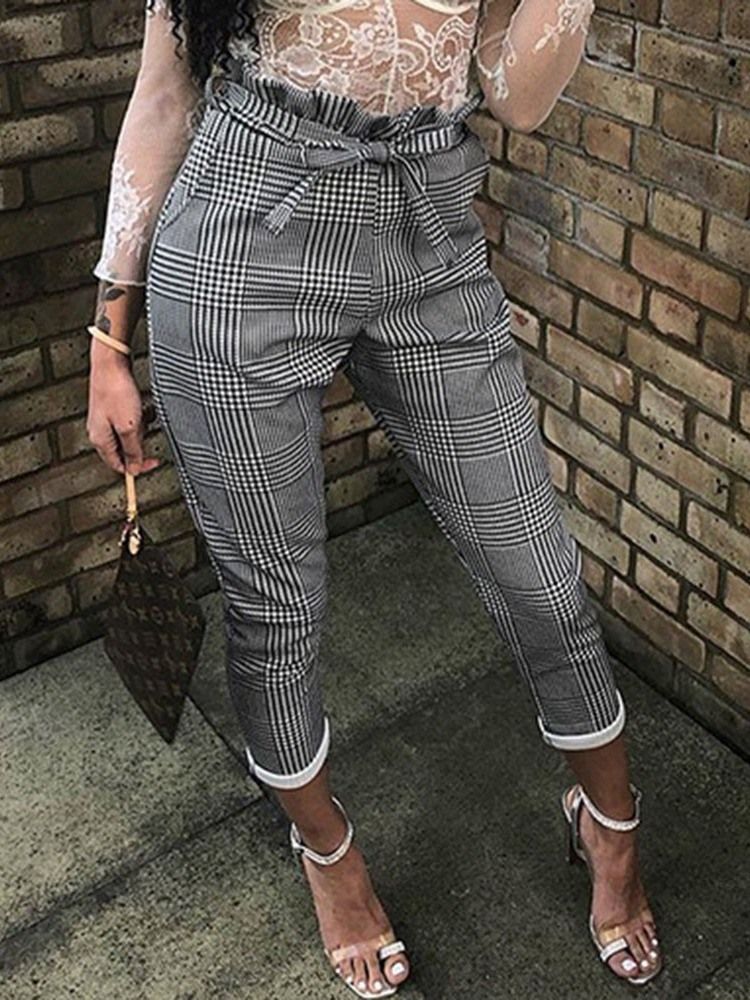 Calça Harem Slim Houndstooth Com Estampa Feminina
