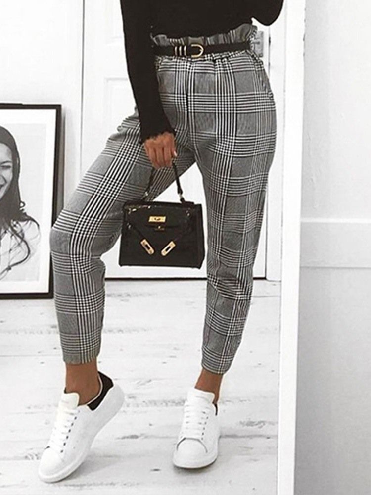 Calça Harem Slim Houndstooth Com Estampa Feminina